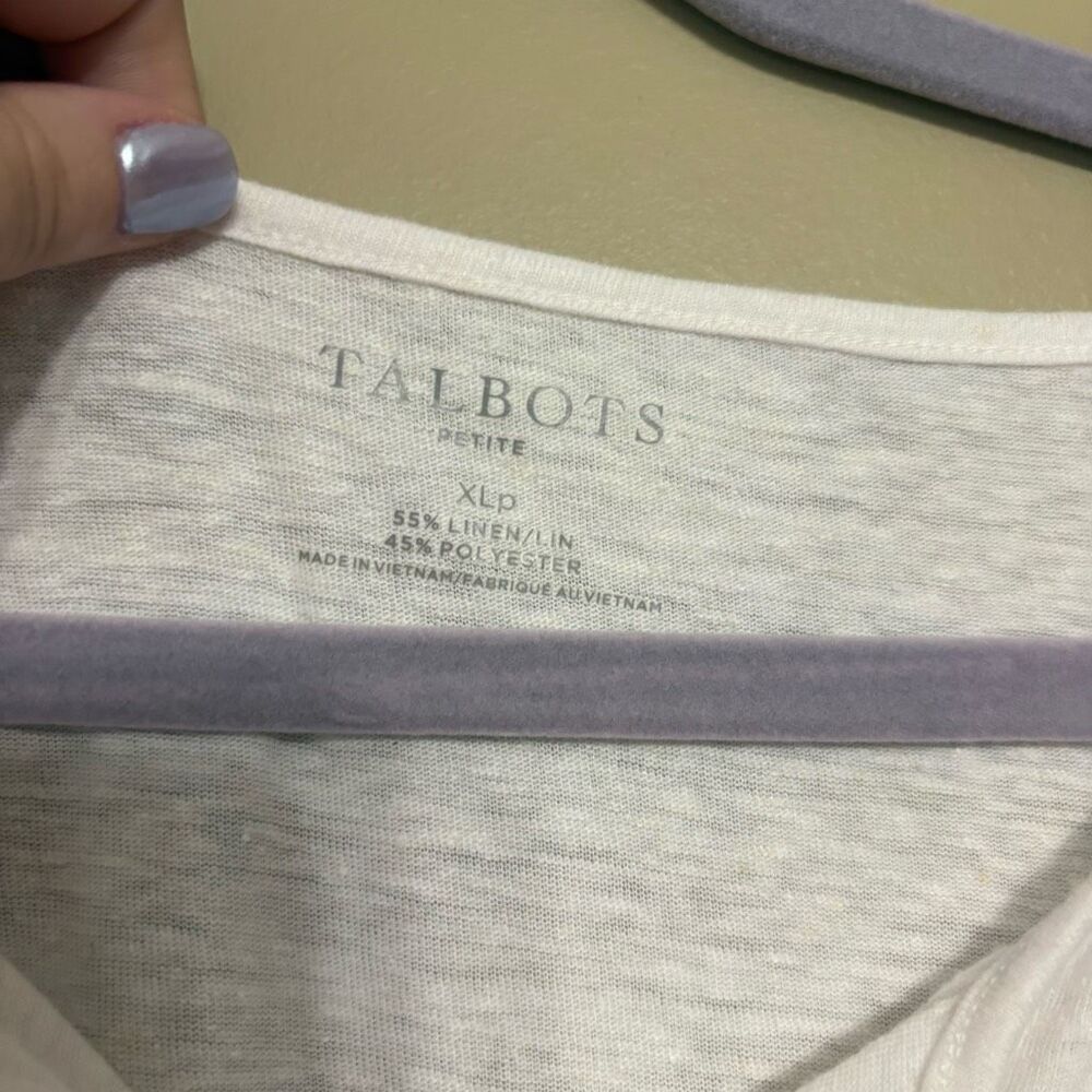 Talbots Women’s White Linen Blend 3/4 Sleeve Notch Neckline Tassel Petite XL XLP - Picture 3 of 6